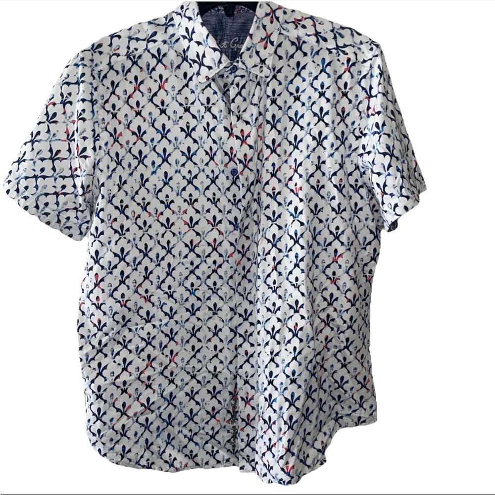 Robert Graham Men's Large Tailored Fit Short Sleeve Button Tulip print